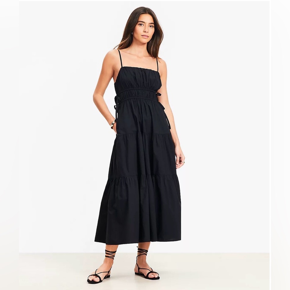 Tiered‎ Midi Dress| 100% cotton  NWT Size 4 Black Smocked Waist| loft